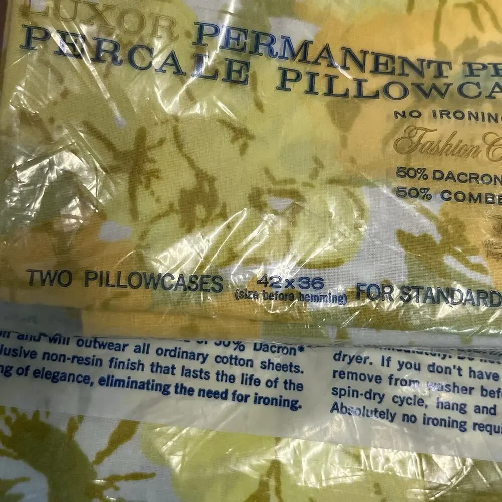 Vintage Martex Luxor Percale Twin Fitted Sheet Set 3pc Yellow Green Pillowcases